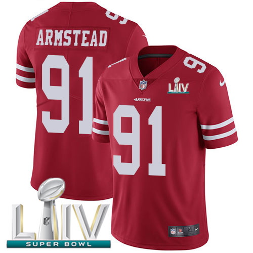 San Francisco 49ers Nike #91 Arik Armstead Red Super Bowl LIV 2020 Team Color Youth Stitched NFL Vapor Untouchable Limited Jersey